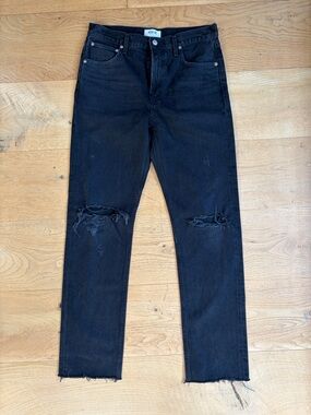 AGOLDE Black Distressed Raw Edge Denim